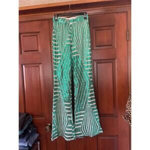 Sequin print elastic waist pole on bellbottoms pants size medium